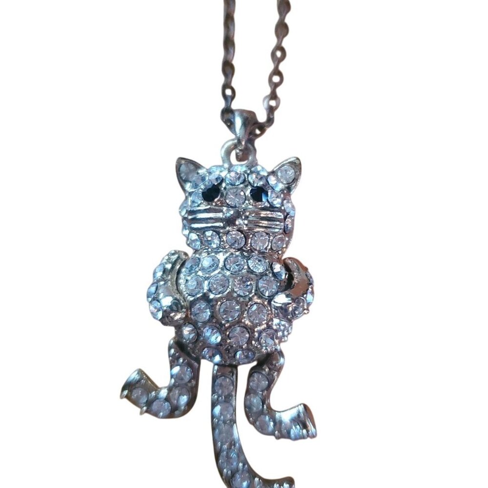 Cat Rhinestone Necklace Gold Kawaii Charming Charlie Y2K Cute Twee